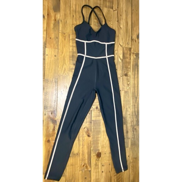 YPB Abercrombie Women’s Black One Piece Active Jumpsuit Strappy Contrast Piping - Picture 2 of 6